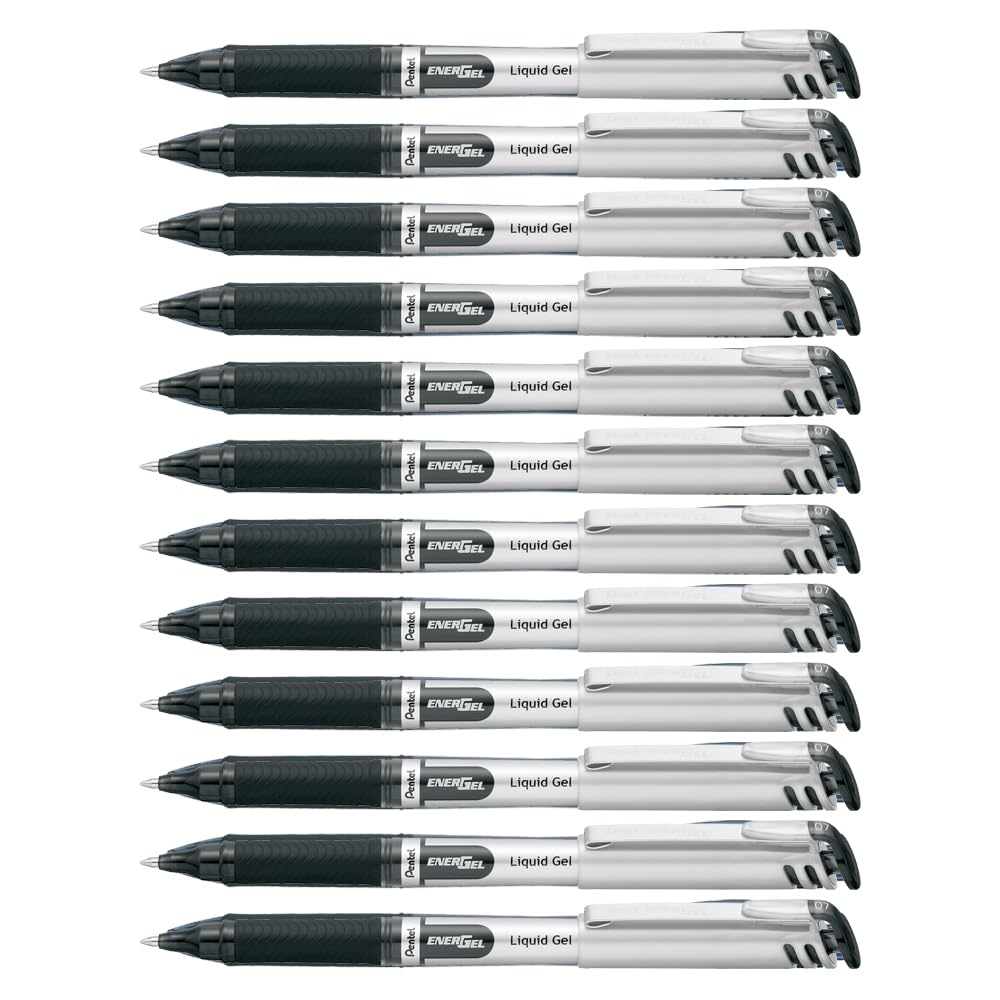 Pentel EnerGel Gel Pen with Cap 0.7mm, Black Ink, 12PK Pentel