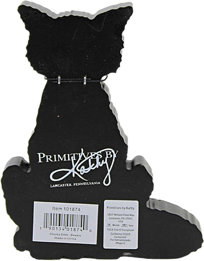 Décoration d'intérieur d'Halloween Primitives by Kathy : figurine épaisse « Beware Black Cat »