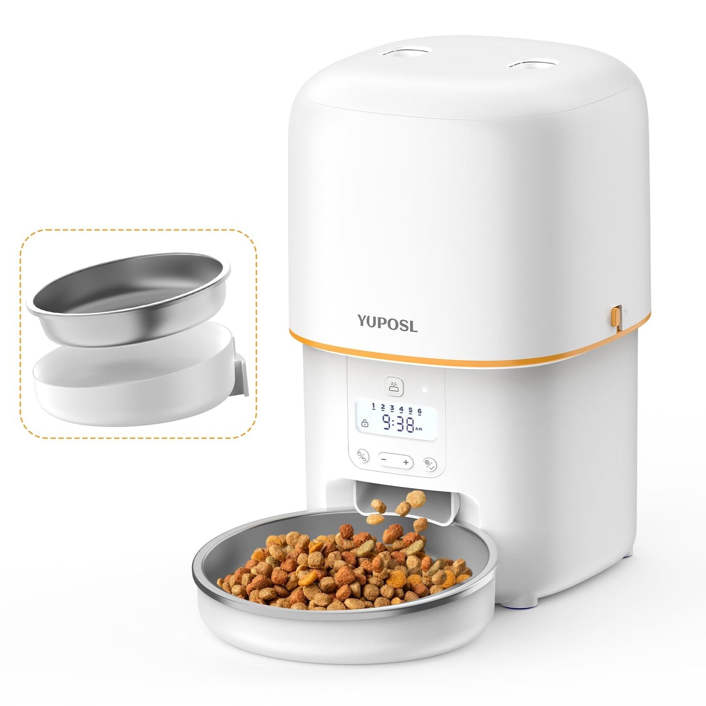 Yuposl Automatic Cat Feeder, 3L Cat Food Dispenser with Over 180-day Battery Life, Anti-Jam Design, 1-6 Meals Per Day with Stainless Steel Cat Bowl, Keep Cat Dry Food Fresh, Also for Small Dog