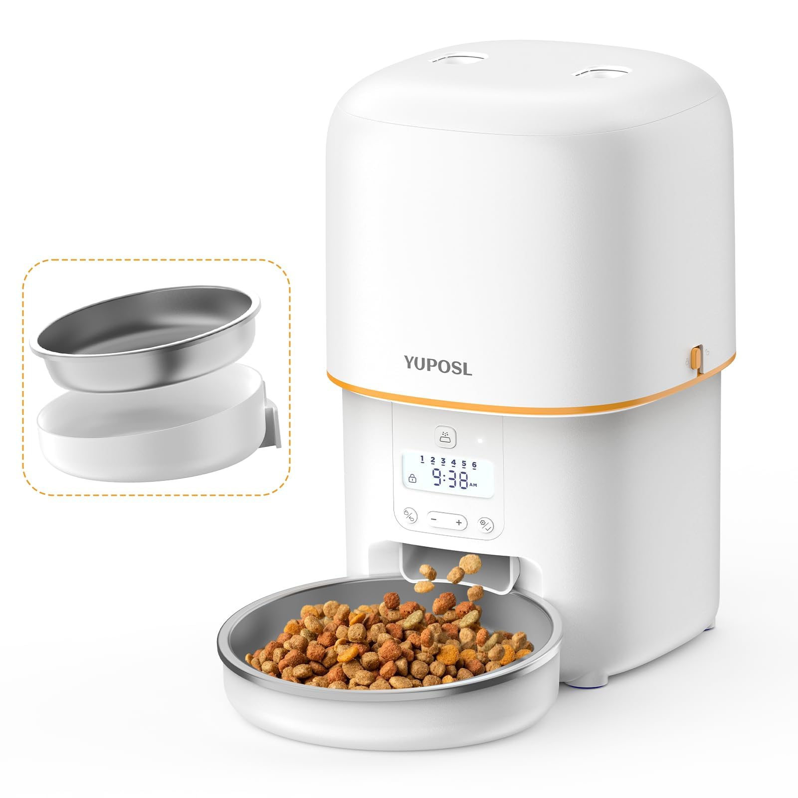 Yuposl Automatic Cat Feeder, 3L Cat Food Dispenser with Over 180-day Battery Life, Anti-Jam Design, 1-6 Meals Per Day with Stainless Steel Cat Bowl, Keep Cat Dry Food Fresh, Also for Small Dog