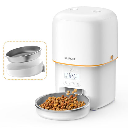 Yuposl Automatic Cat Feeder, 3L Cat Food Dispenser with Over 180-day Battery Life, Anti-Jam Design, 1-6 Meals Per Day with Stainless Steel Cat Bowl, Keep Cat Dry Food Fresh, Also for Small Dog