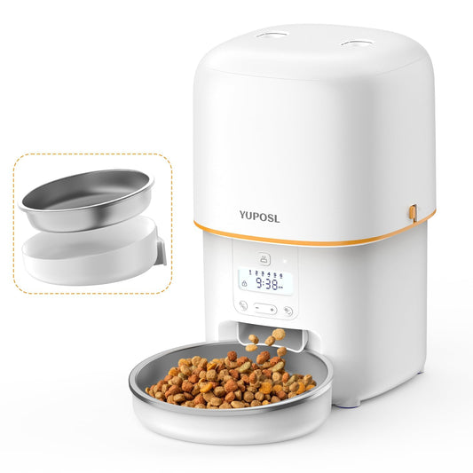 Yuposl Automatic Cat Feeder, 3L Cat Food Dispenser with Over 180-day Battery Life, Anti-Jam Design, 1-6 Meals Per Day with Stainless Steel Cat Bowl, Keep Cat Dry Food Fresh, Also for Small Dog