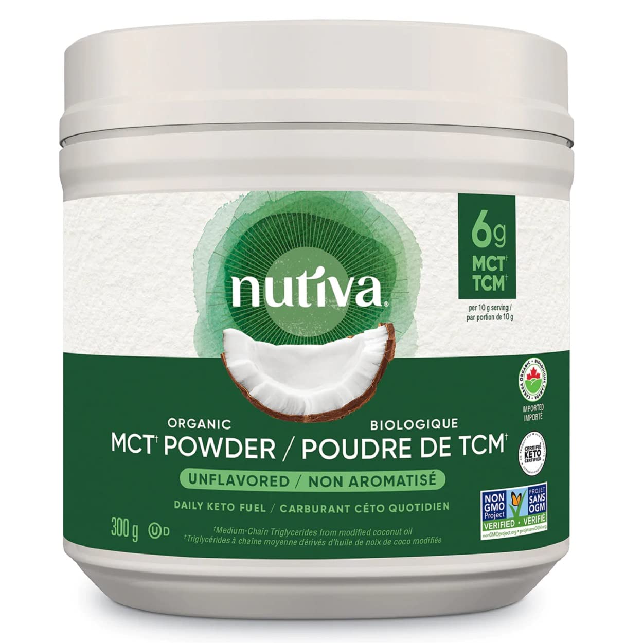 Nutiva Organic MCT Oil Powder with Prebiotic Acacia Fiber – Unflavored, 300g