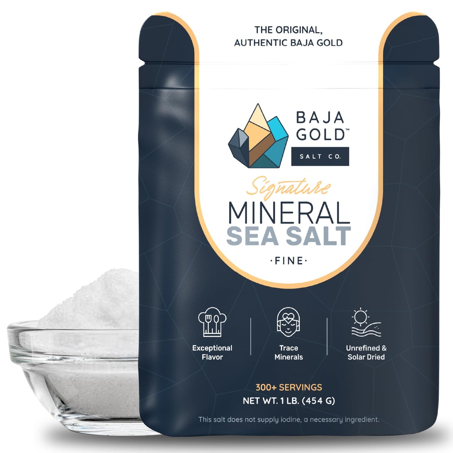 Baja Gold Mineral Sea Salt – Fine Grind, Unrefined, 1 lb Resealable Bag