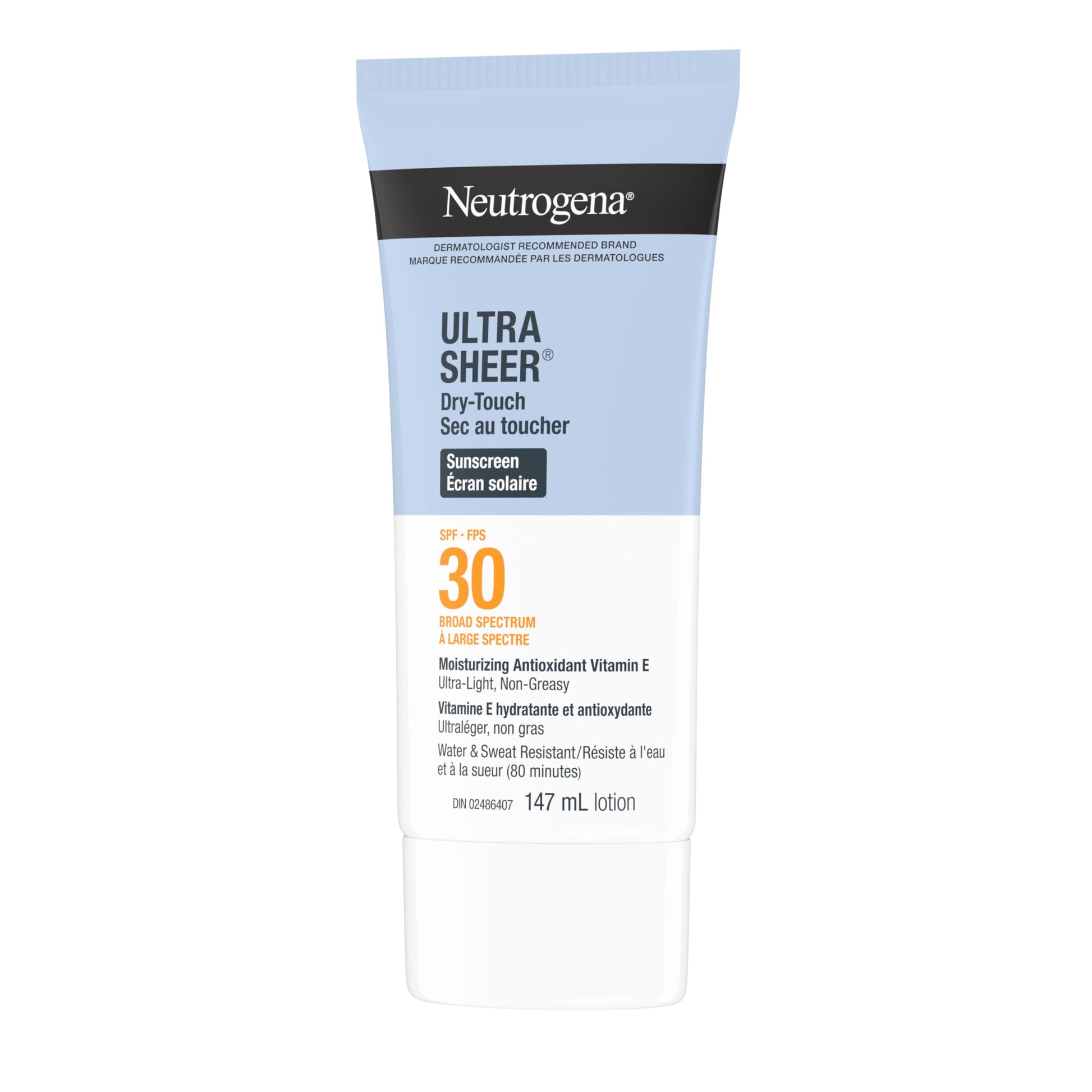 Neutrogena Sunscreen Lotion SPF 30, Ultra Sheer Dry-Touch Sun Cream, Oxybenzone-free, Dermatologist-tested, Water Resistant & Non-Greasy, 147mL Neutrogena