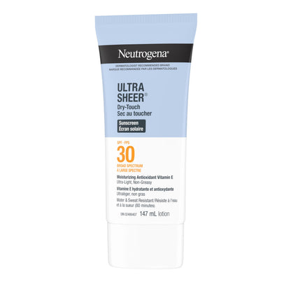 Neutrogena Sunscreen Lotion SPF 30, Ultra Sheer Dry-Touch Sun Cream, Oxybenzone-free, Dermatologist-tested, Water Resistant & Non-Greasy, 147mL Neutrogena