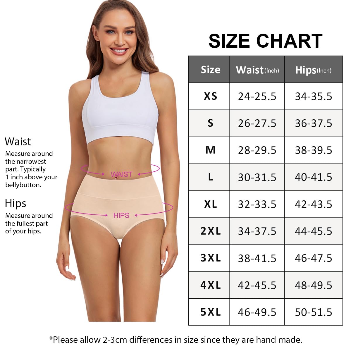 wirarpa Culottes taille haute en coton pour femme, lot de 5, beige, grande taille