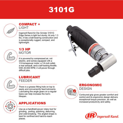 Ingersoll Rand 3101G Air Die Grinder Edge Series – 1/4", Heavy Duty, Right Angle, Ergonomic Grip, Ball Bearing Construction, Lightweight Tool, Black