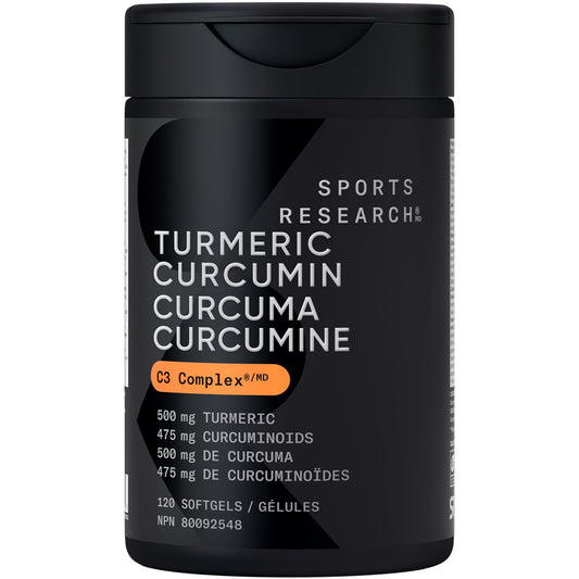 Sports Research® Turmeric Curcumin C3® Complex 500mg, Enhanced with Black Pepper & Organic Coconut Oil for Better Absorption; Non-GMO, Gluten Free & Third-Party Tested - 120 Liquid Softgels - Available at All In One Marketplace Canada