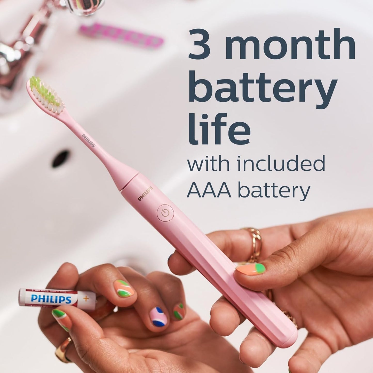 Philips One by Sonicare Battery Toothbrush, Brush Head Bundle, Manhattan Pink, BD3003/AZ Philips Sonicare
