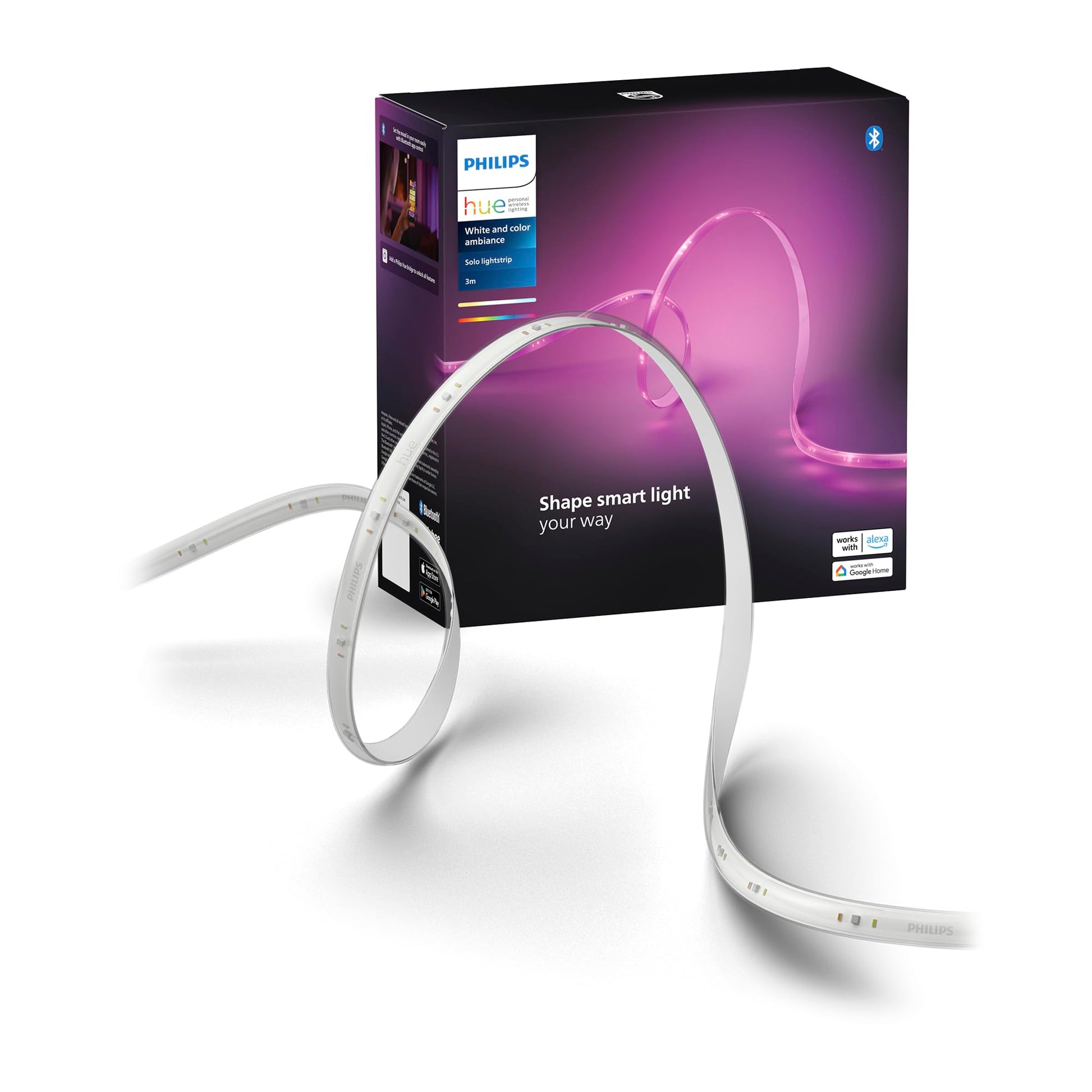 Philips Hue Indoor 3M (10FT) Smart LED Solo lightstrip Base Kit - 1 Pack - Control with Hue App - Works with Alexa, Google Assistant and Apple HomeKit Philips Hue