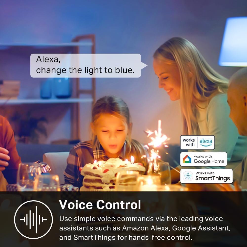 Kasa Smart Light Bulbs, Full Colour Changing Dimmable Smart WiFi Bulbs Compatible with Alexa and Google Home, A19, 9W 800 Lumens,2.4Ghz only, No Hub Required, 4-Pack (KL125P4), Multicolour Kasa Smart