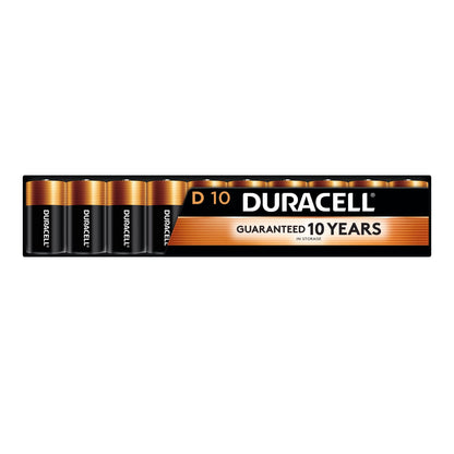 Duracell Coppertop D Batteries, 10 Count, 10-Year Shelf Life, Long-Lasting