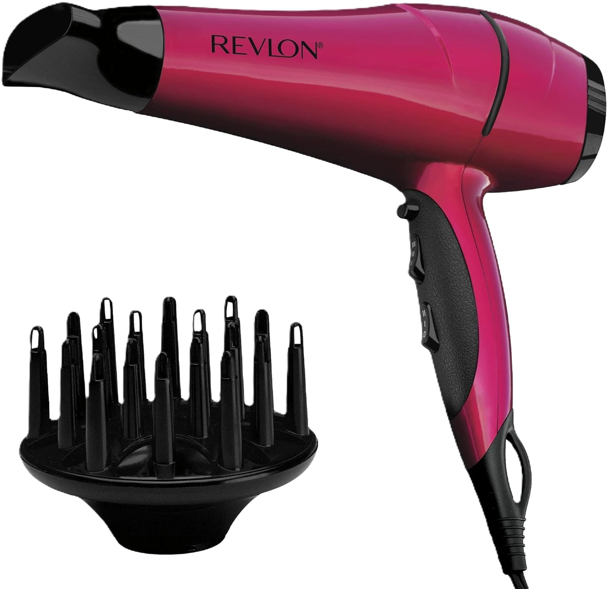 Revlon RVDR5191F Ionic Technology Ceramic Hair Dryer with Diffuser, Ionic, 3 Heat/2 Speed Settings, Powerful, Fast Drying, Less Frizz, Pink