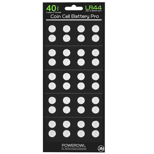 POWEROWL High Capacity LR44 Batteries 40 Pack, AG13 357 303 SR44 Premium Alkaline Battery 1.5V Button Coin Cell Batteries - Available at All In One Marketplace Canada
