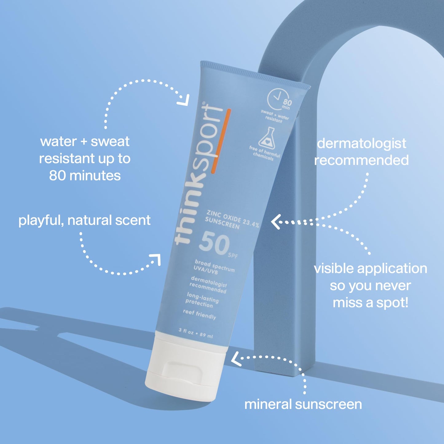 Thinksport SPF 50+ Mineral Sunscreen Lotion, 3oz , White THINK