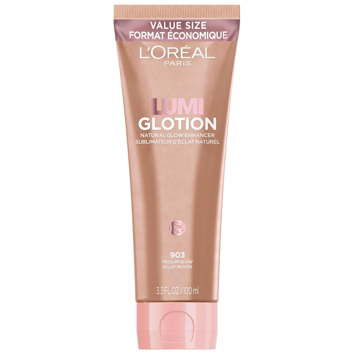 L’Oréal Paris Lumi Glotion Jumbo, Natural Glow Enhancer for Face & Body, Instantly Hydrates and Illuminates Skin, Sheer Colour Tint, Offers a Sunkissed Glow, 903 Medium, 100 mL