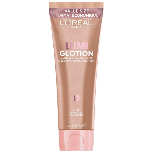 L’Oréal Paris Lumi Glotion Jumbo, Natural Glow Enhancer for Face & Body, Instantly Hydrates and Illuminates Skin, Sheer Colour Tint, Offers a Sunkissed Glow, 903 Medium, 100 mL