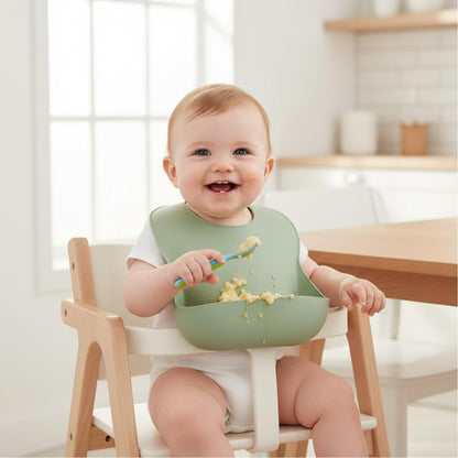 PandaEar Set of 3 Cute Silicone Baby Bibs for Babies & Toddlers (10-72 Months) Waterproof, Soft, Unisex, Non Messy (Brown/Blue/Green)