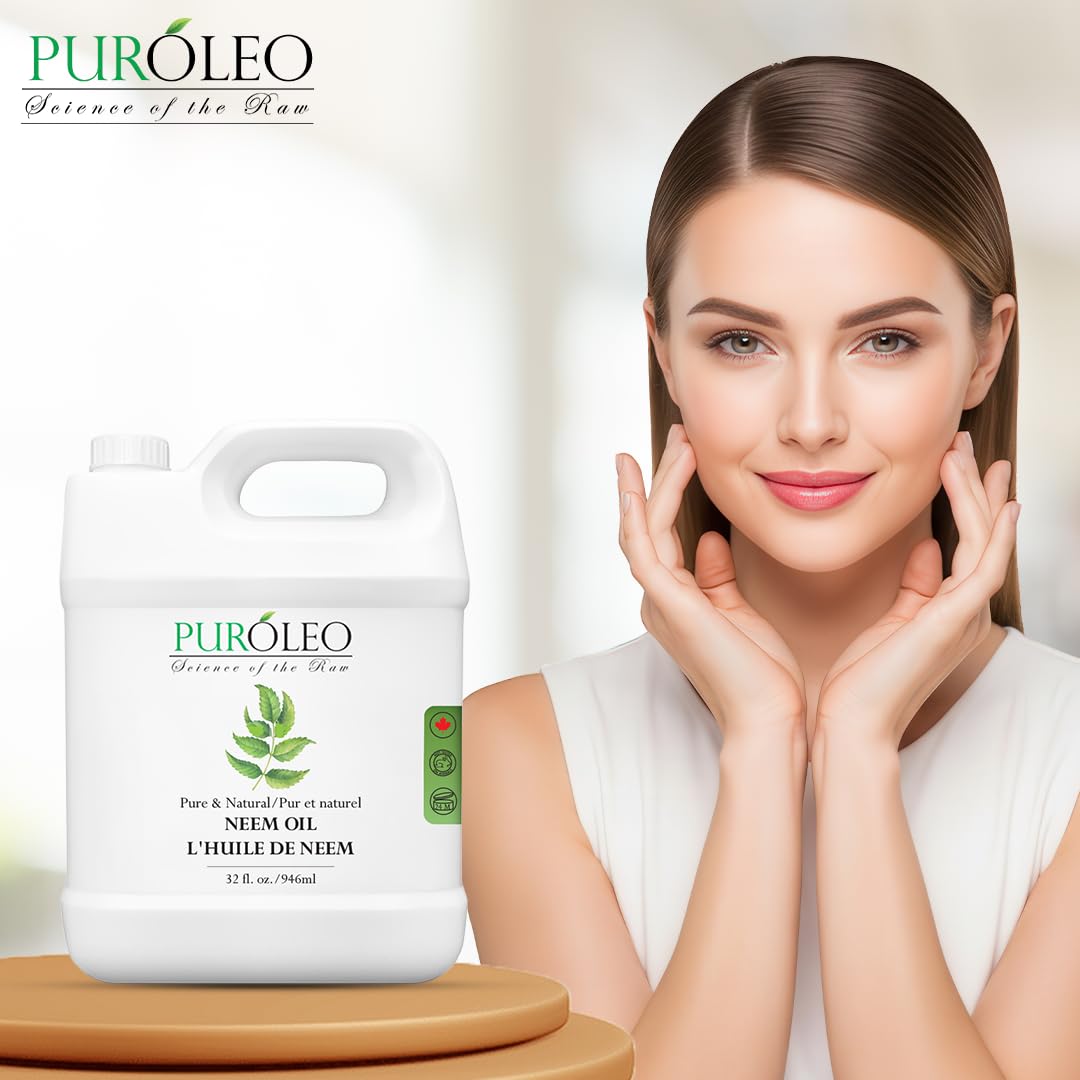 PUROLEO NEEM Oil 32 Fl Oz/946 ML (Packed In Canada) Pure and Natural Neem Oil for Multipurpose Use | Neem Oil extracted from NEEM Plante Chemical free Neem Oil Spray