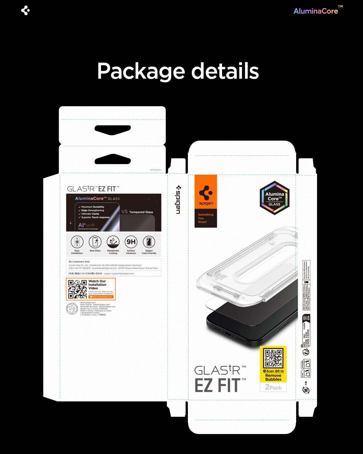 Spigen AluminaCore Tempered Glass Screen Protector [Glas.tR EZ Fit] designed for iPhone 17 Pro | iPhone 17 | iPhone 16 Pro [2 Pack] 9H+ Hardness, Aluminum-Enhanced Durability - Available at All In One Marketplace Canada