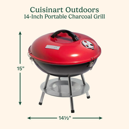 Cuisinart Outdoor Portable Charcoal Grill, 14", Red (CCG-190RBC) 🍁 All In One Marketplace Canada