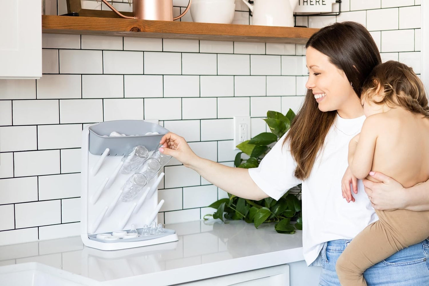 Ubbi Vertical Baby Bottle Drying Rack, Countertop Drying Rack Baby Accessory, Grey Ubbi