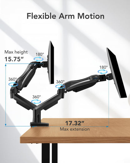HUANUO Dual Monitor Stand for 13 to 32 Inches, Design Dual Monitor Mount, Fully Flexible Adjustable with Tilt, Swivel, Rotation, VESA 75/100, 19.8lbs per arm