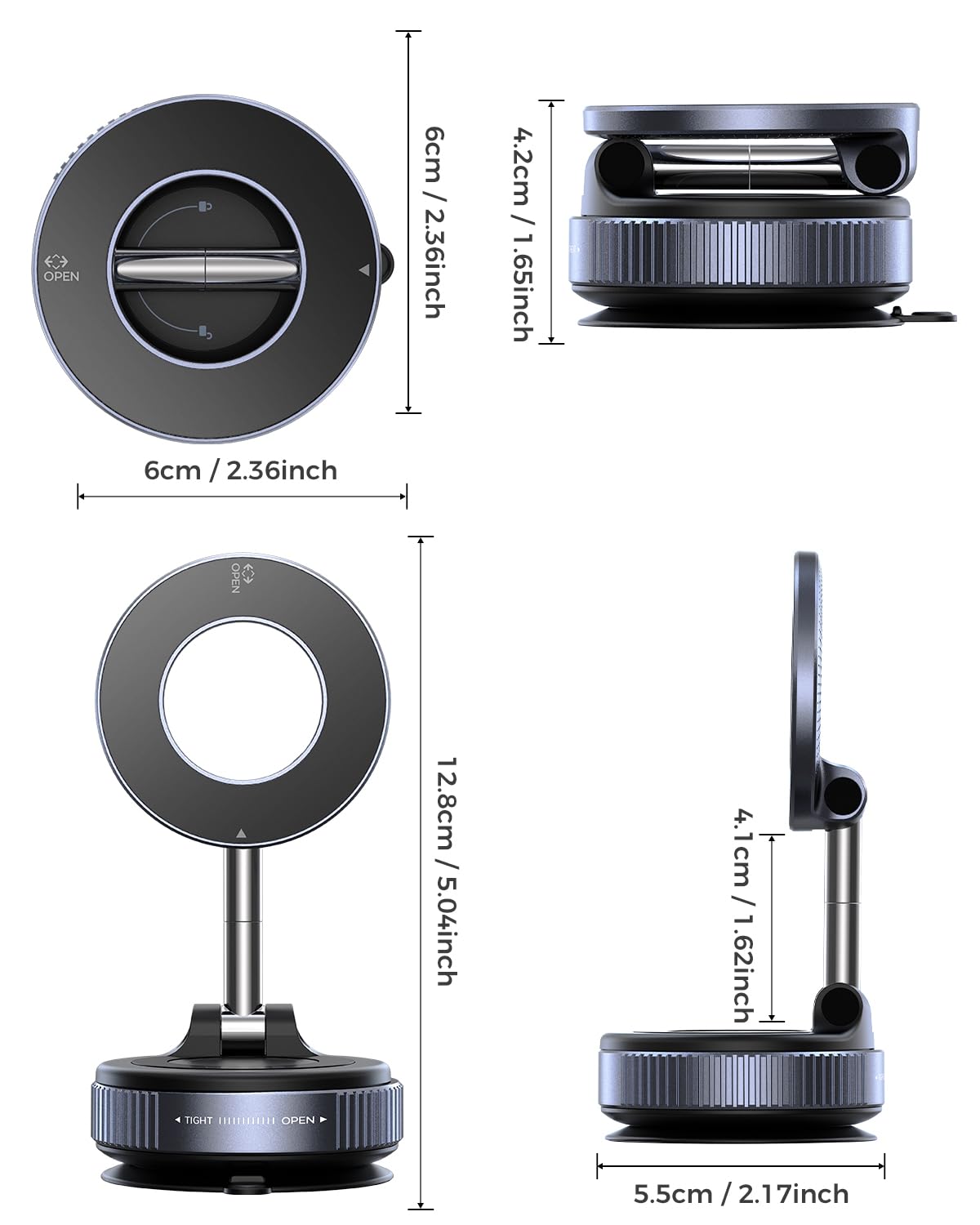 MRGLAS 2026 Upgraded Vacuum Suction Phone Holder for Car, Magsafe Car Phone Holder Mount, [98+LBS Suction & 2800gf Magnetic] 360° Adjustable Shower & Wall Mount, Car Accessories for iPhone 17 Pro Max - Available at All In One Marketplace Canada