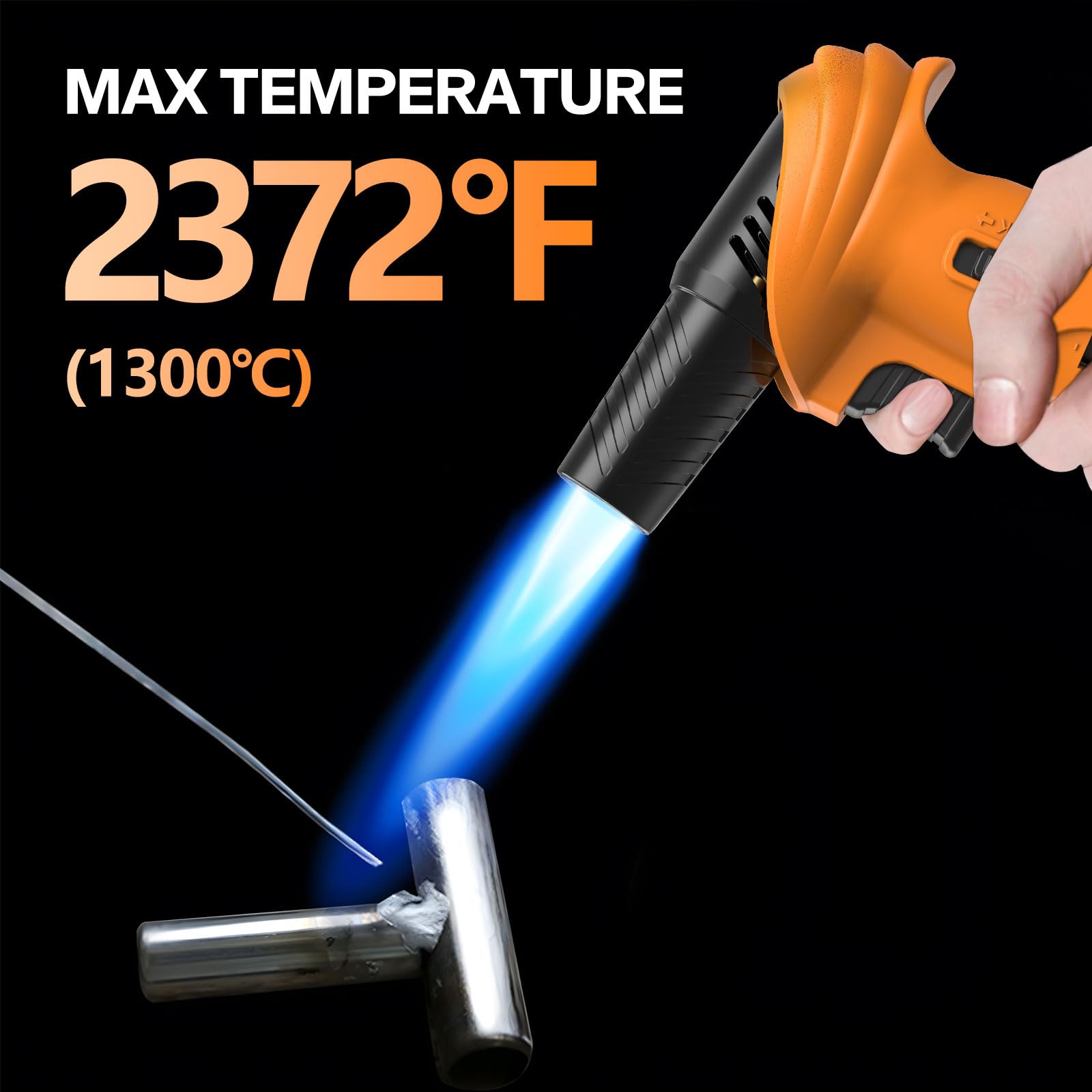 Butane Torch Lighter – Refillable Adjustable Flame Torch with 0‑90° Rotating Head, Safety Lock & Continuous Flame – Kitchen Torch for Creme Brulee, Soldering, BBQ & DIY Crafts (Orange and Black) - Available at All In One Marketplace Canada