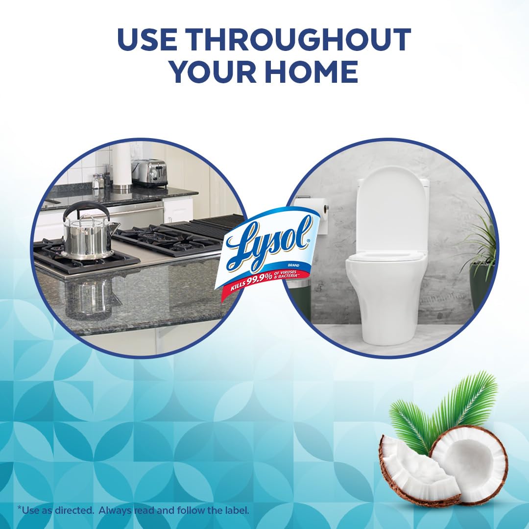 Lysol Disinfecting Wipes, Thick Cleaning Wipes with Micro-Pocket Pattern for Home & Electronics, Kills 99.9% of Germs, Removes Allergens, Coconut & Sea Minerals Scent, 6 X 75 Count (450 Total Wipes) 🍁 All In One Marketplace Canada
