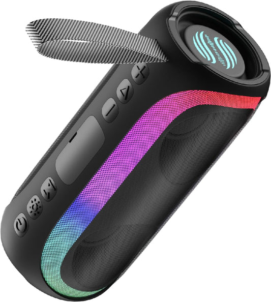 Portable Bluetooth Speaker, IPX6 Waterproof 20W HiFi Stereo Sound with Deep Bass 12H Playtime BT 5.2 Wireless TWS 7 Color Lights soundbox for Smartphone/Tablet/PC Apply to Home/Outdoor