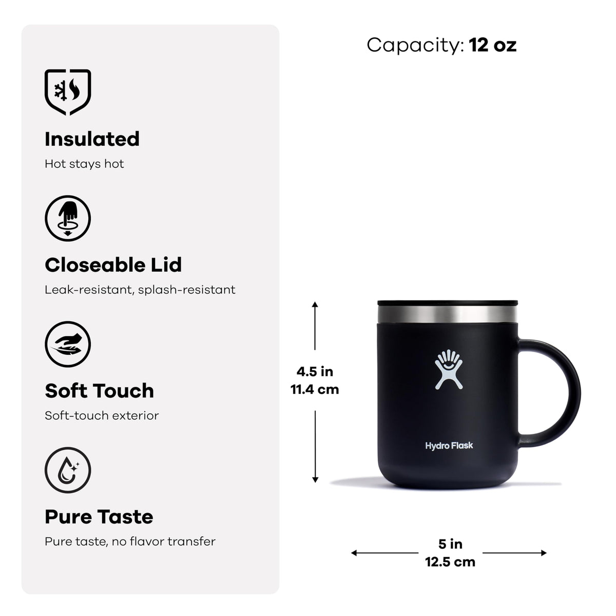 Hydro Flask 12 Oz Stainless Steel Insulated Mug with Leak Resistant Press-in Lid, Trillium