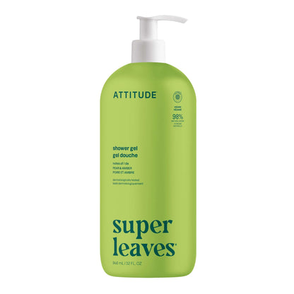 ATTITUDE Body Wash, Made in Canada, EWG Verified Shower Gel, Dermatologically Tested, Plant and Mineral-Based, Vegan Personal Care Products, Pear & Amber Scent, 946 mL