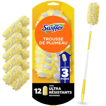 Swiffer Duster Kit with 3 ft Extendable Handle, Heavy Duty Dusting Starter Kit with 12 Refills, for Ceiling Fans, Vents and Hard to Reach Places - Available at All In One Marketplace Canada