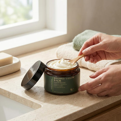Whipped Beef Tallow Moisturizer - 100% Grass-Fed Tallow Face Balm with Honey, Jojoba Oil, Olive Oil & Sweet Almond Oil - Unscented - 120ml/4oz - Available at All In One Marketplace Canada