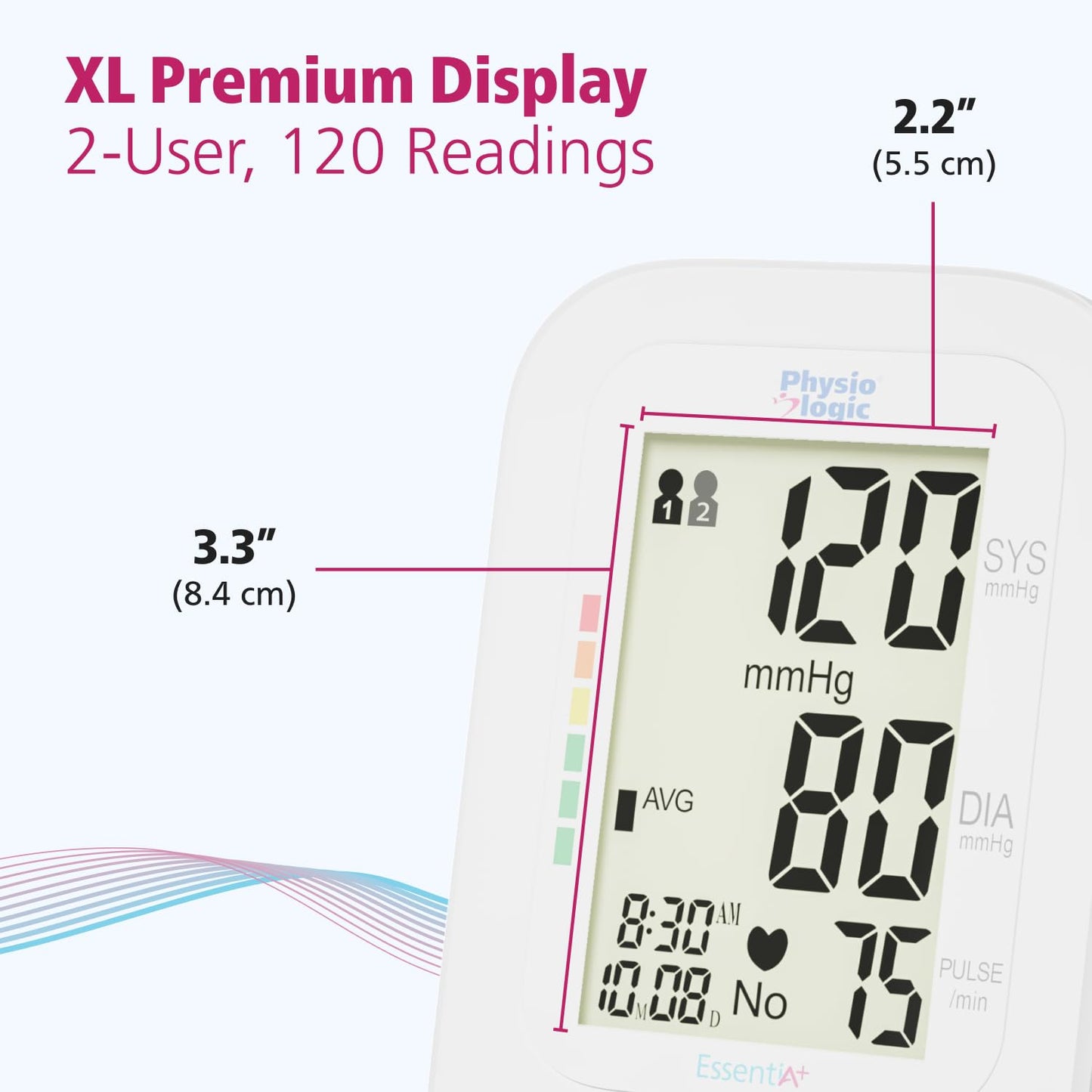 Physio Logic Essentia+ Clinically Accurate, Affordable Blood Pressure Monitor for Home Use, Easy 1-Touch Operation, Premium XL Display, 2-User, 120 Readings, Wide Cuff (22–42 cm), Compact Carry Case - Available at All In One Marketplace Canada