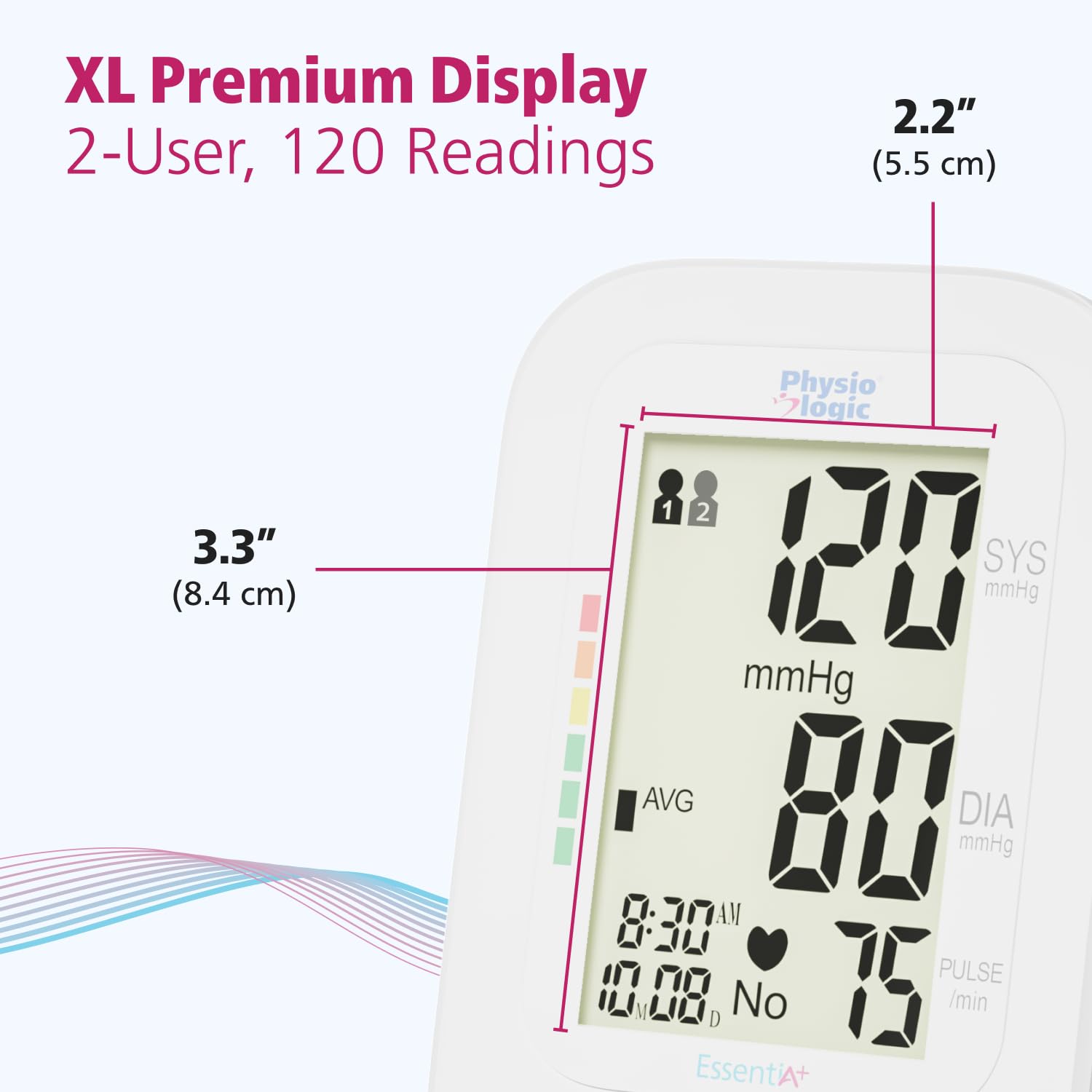 Physio Logic Essentia+ Clinically Accurate, Affordable Blood Pressure Monitor for Home Use, Easy 1-Touch Operation, Premium XL Display, 2-User, 120 Readings, Wide Cuff (22–42 cm), Compact Carry Case - Available at All In One Marketplace Canada