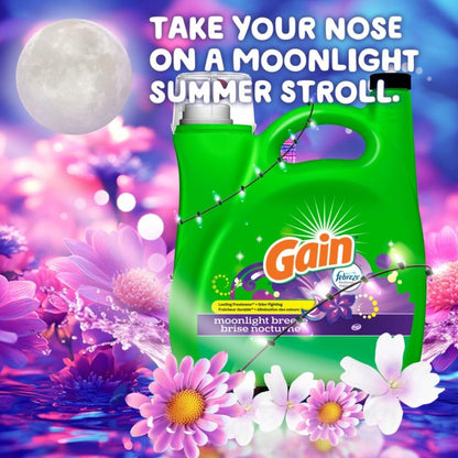 Gain Liquid Laundry Detergent, Moonlight Breeze Scent, Freshness + Odour Fighting, Laundry Detergent Liquid Soap, 107 loads, 4.5L