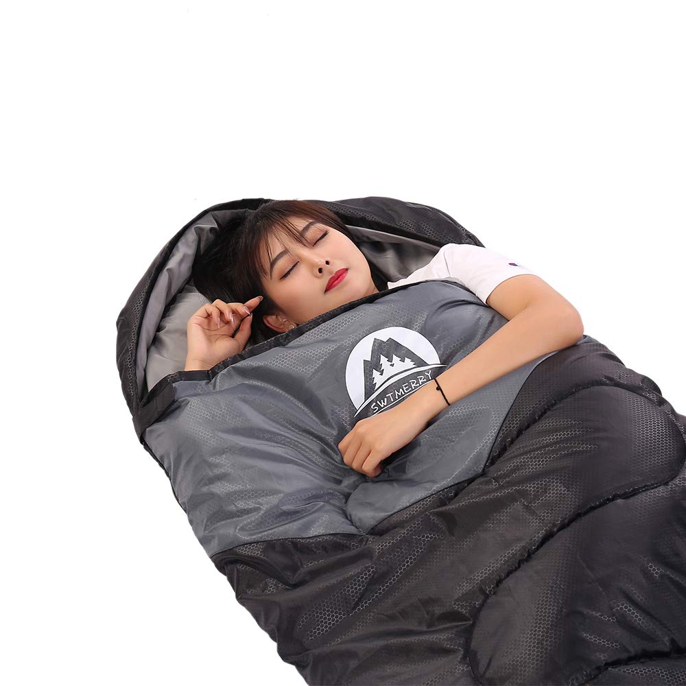 Sleeping Bag 3 Seasons (Summer, Spring, Fall) Warm & Cool Weather - Lightweight,Waterproof Indoor & Outdoor Use for Kids, Teens & Adults for Camping Hiking, Backpacking and Survival (Black Grey)
