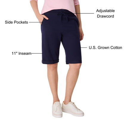 Hanes Women's French Terry Bermuda Short, Navy, Large Hanes