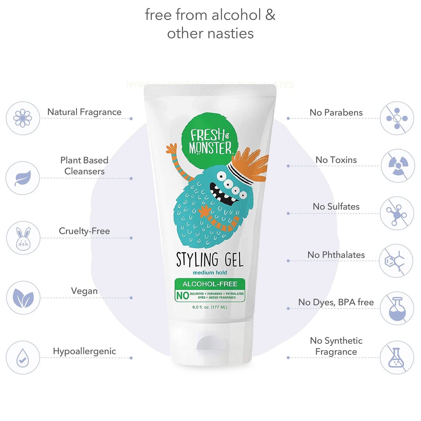 Fresh Monster Natural Hair Gel for Kids & Babies, Alcohol-Free, Toxin-Free, Flexible Medium Hold, 6.0oz - Available at All In One Marketplace Canada
