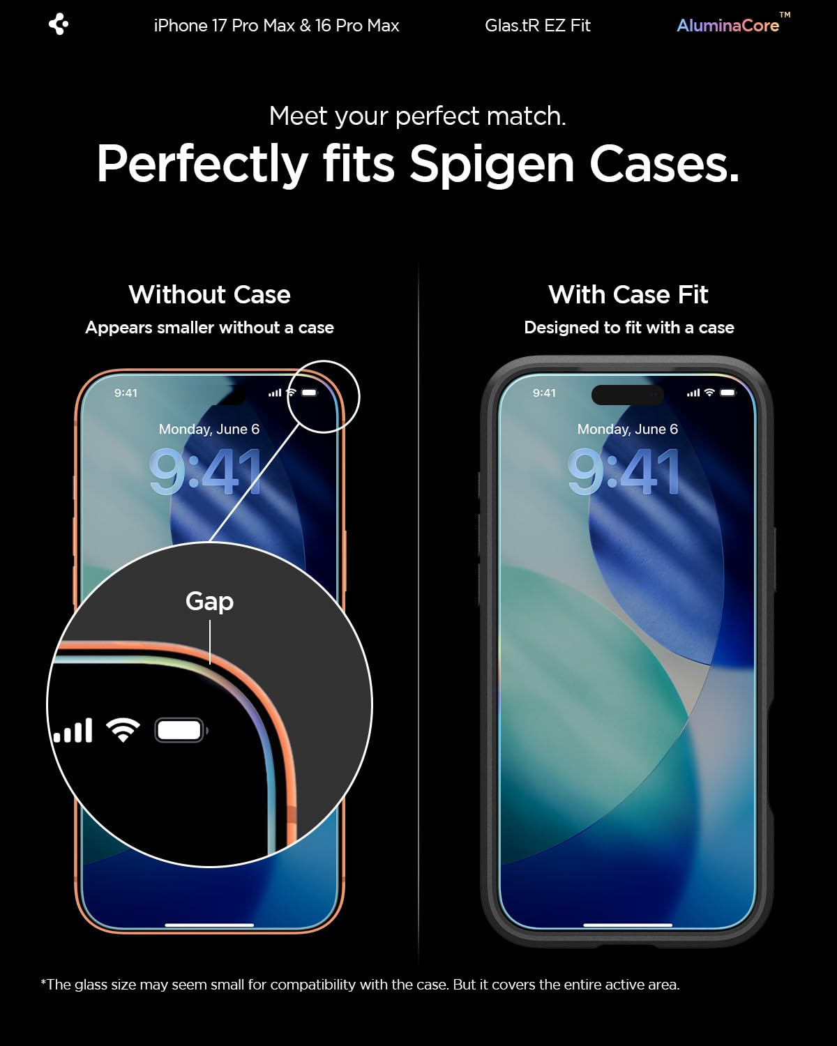 Spigen AluminaCore Tempered Glass Screen Protector [Glas.tR EZ Fit] designed for iPhone 17 Pro Max | iPhone 16 Pro Max [2 Pack] 9H+ Hardness, Aluminum-Enhanced Durability - Available at All In One Marketplace Canada