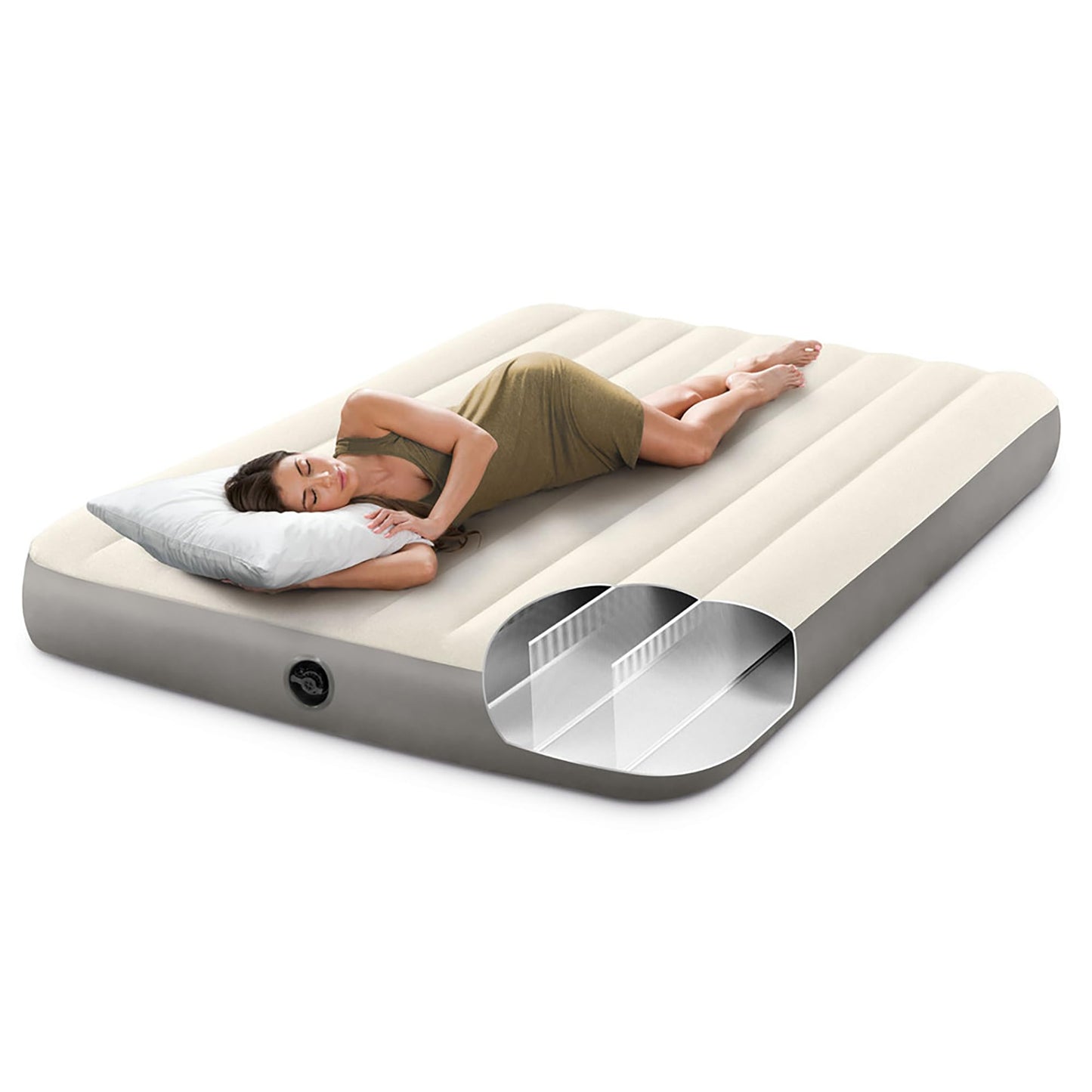 INTEX 64103E Dura-Beam Standard Single-High Air Mattress: Fiber-Tech – Queen Size – 10in Bed Height – 600lb Weight Capacity – Pump Sold Separately