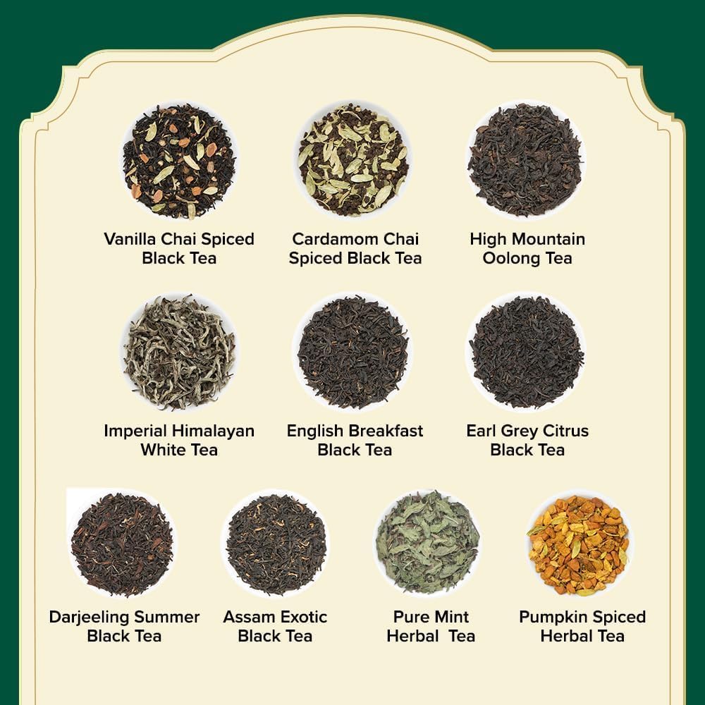 VAHDAM Assorted Tea Sampler - 20 Flavors in 40 Pyramid Teabags | Premium Long Leaf Tea Gift Set