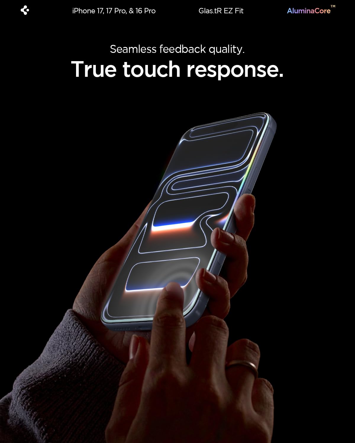 Spigen AluminaCore Tempered Glass Screen Protector [Glas.tR EZ Fit] designed for iPhone 17 Pro | iPhone 17 | iPhone 16 Pro [2 Pack] 9H+ Hardness, Aluminum-Enhanced Durability - Available at All In One Marketplace Canada