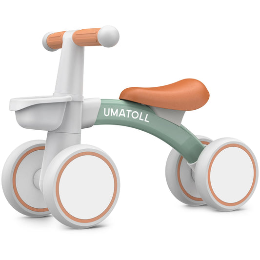 Umatoll Baby Balance Bike Toys for 1 Year Old Boys Girls Gifts, Adjustable Seat Baby Walker, First Birthday Gifts, 12-24 Months Toddler Ride on Toys with Removable Basket, Green