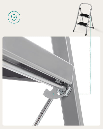 SONGMICS Step Ladder, 2-Step Ladder, Folding Ladder, Safety Lock, Space-Saving Storage, Holds up to 330 lb, Dove Gray UGSL012G01 SONGMICS