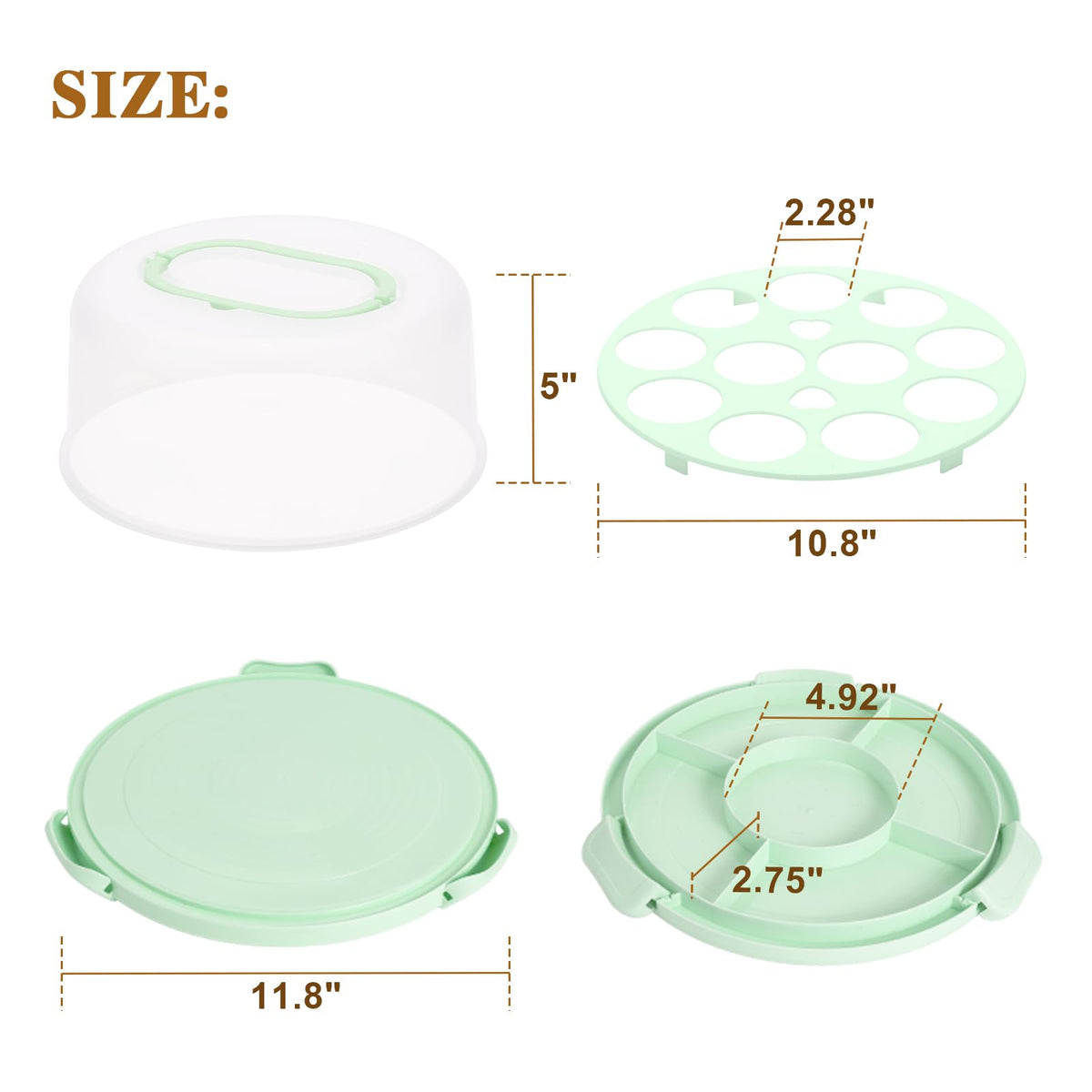 Cake Carrier with Lid and Handle, Cake Stand Cupcake Containers for 10 inch Cake with 2 Handles Cupcake Holder, 3 in 1 Transport Container Boxes for Cake Pie Muffin Pizza，Green Portable Cake Carriers 🍁 All In One Marketplace Canada