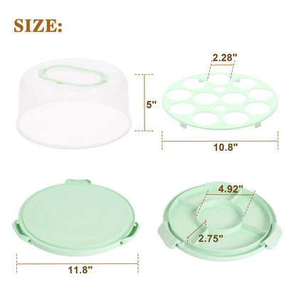 Cake Carrier with Lid and Handle, Cake Stand Cupcake Containers for 10 inch Cake with 2 Handles Cupcake Holder, 3 in 1 Transport Container Boxes for Cake Pie Muffin Pizza，Green Portable Cake Carriers 🍁 All In One Marketplace Canada